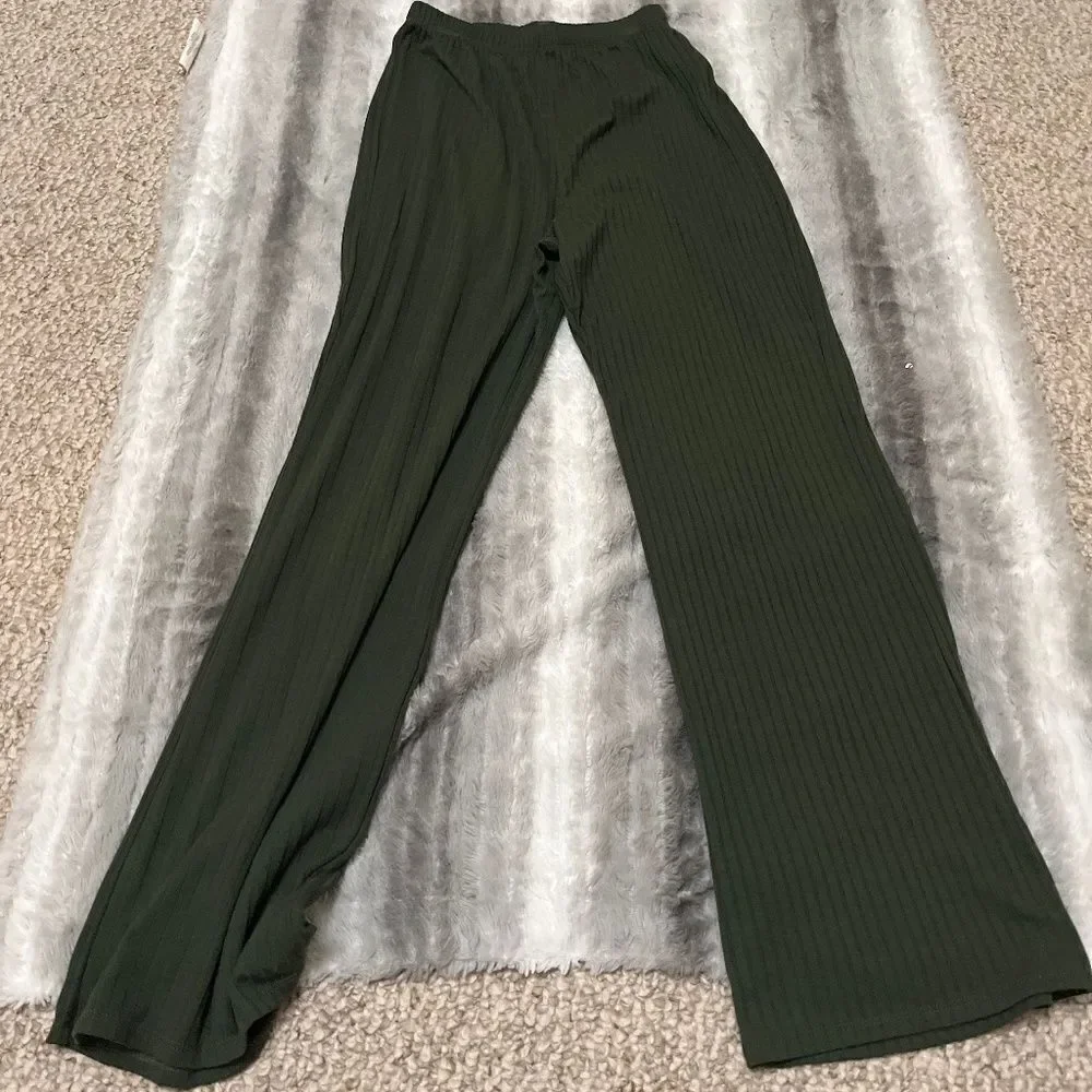 Lily Rose Olive Green Wide Leg Silky Pants Co Ord Set Size Small